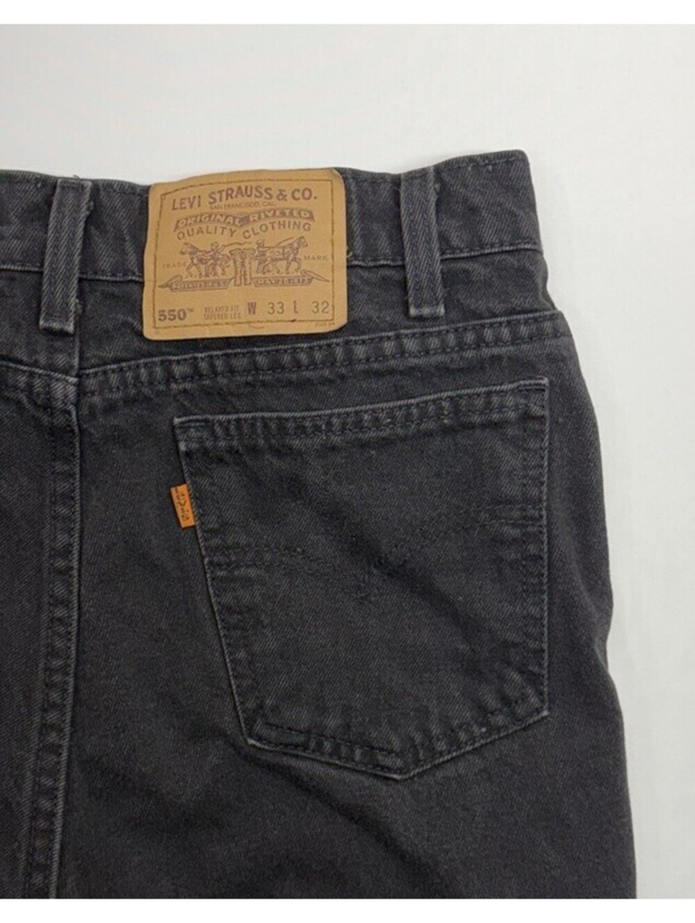LEVIS ORANGE TAB Black 550 JEANS Vintage 90's 33x32 USA Made Relaxed Fit Tapered